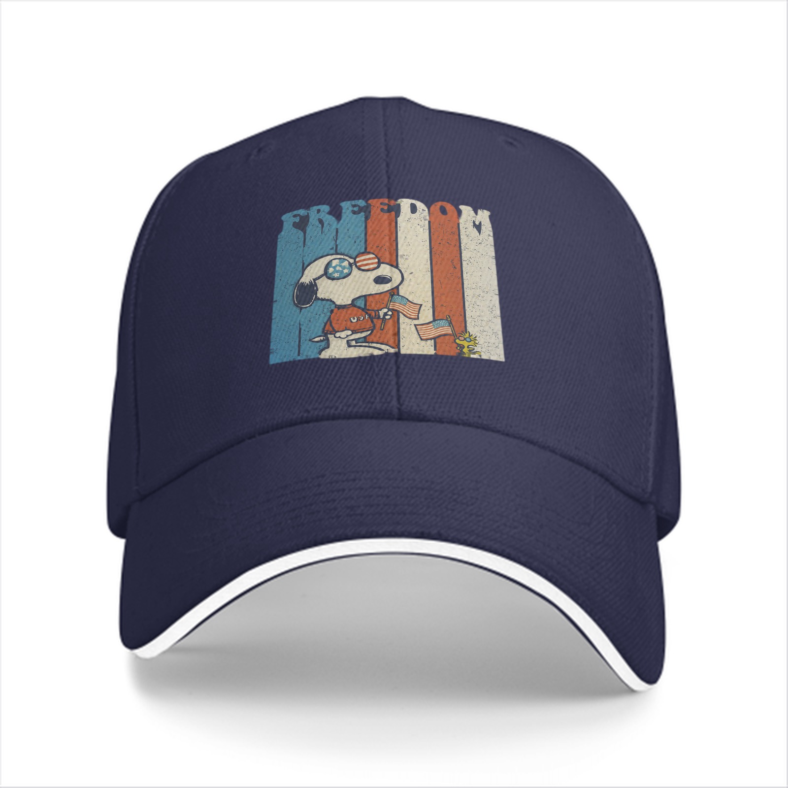 Black baseball cap with Snoopy Freedom patriotic graphic design