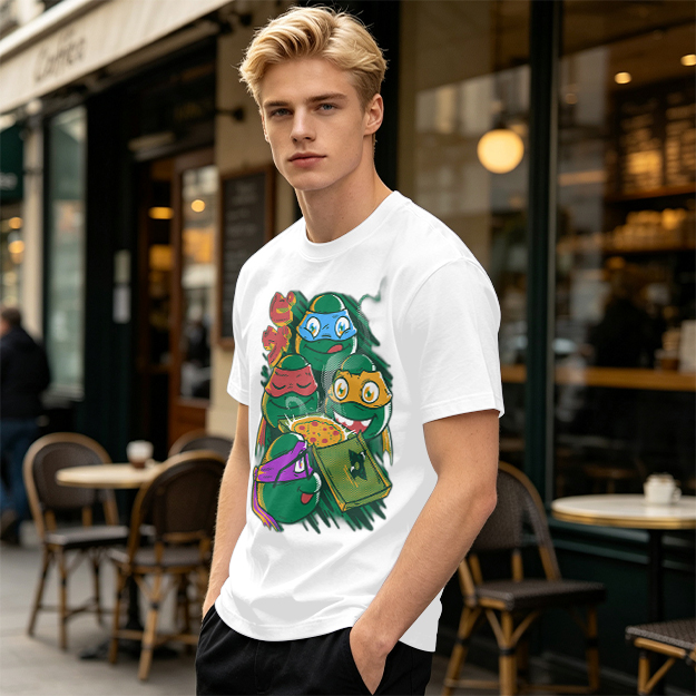 Olive T-Shirt Featuring Teenage Mutant Ninja Turtles With Pizza