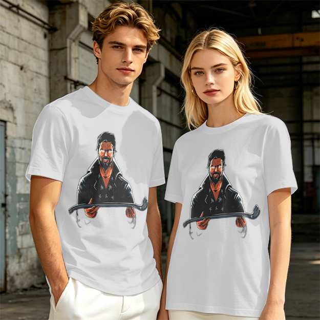 Olive T-Shirt With Bearded Man Holding Crowbar Graphic Print