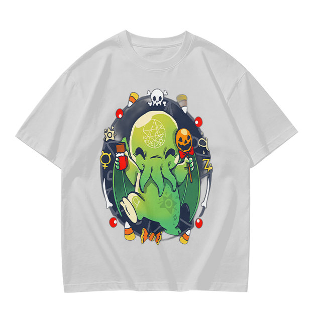 Olive T-Shirt With Cute Halloween Cthulhu Graphic Print