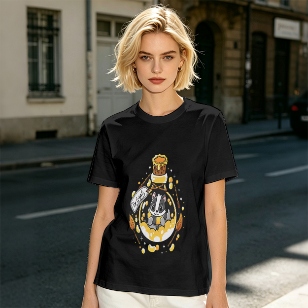 Olive T-Shirt With Cute Badger In Potion Bottle Graphic