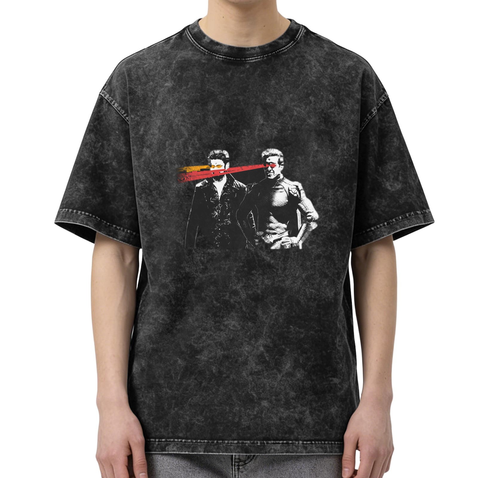 Oversized acid wash t-shirt with retro sci-fi character graphic print
