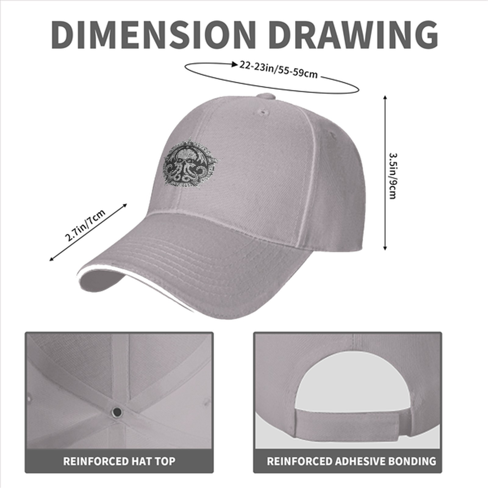 Black baseball cap with Cthulhu emblem design