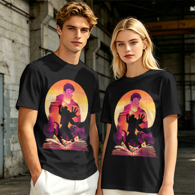 Olive T-Shirt With Fantasy Sunset Silhouette Graphic Print