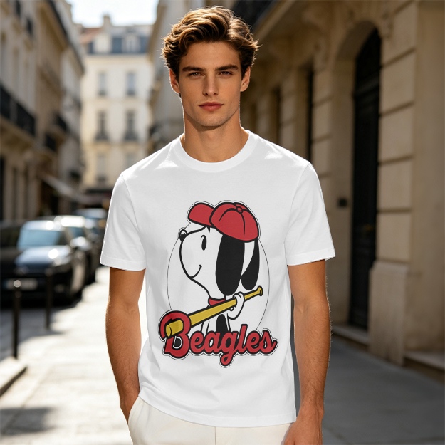 Olive green t-shirt with Snoopy baseball Beagles graphic