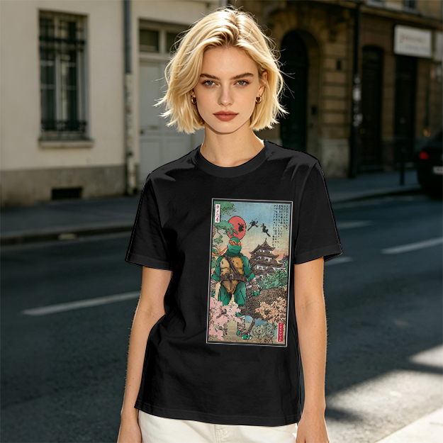 Olive T-Shirt with Ninja Turtle Ukiyo-e Style Print