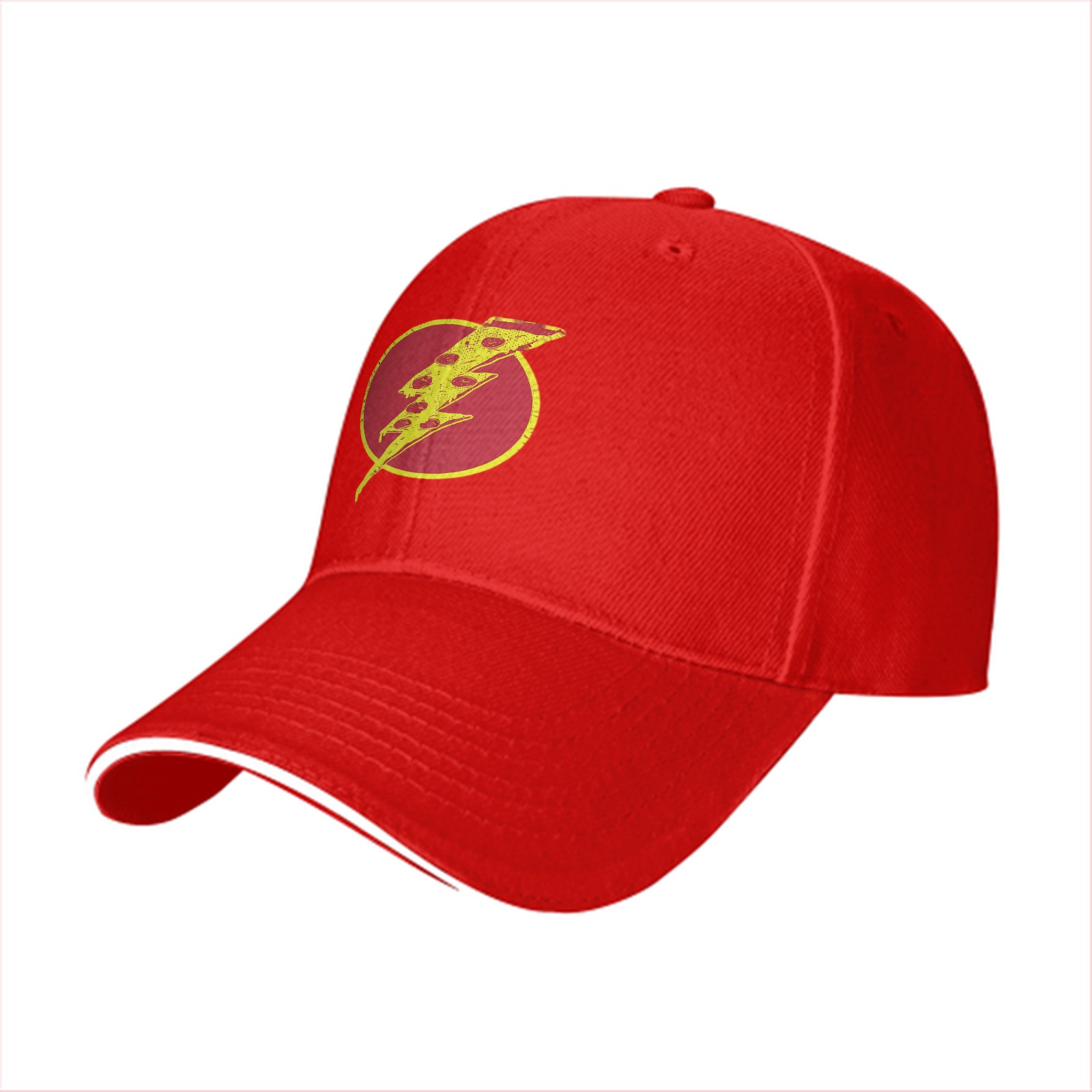 Black Baseball Cap With Pizza Lightning Bolt Graphic