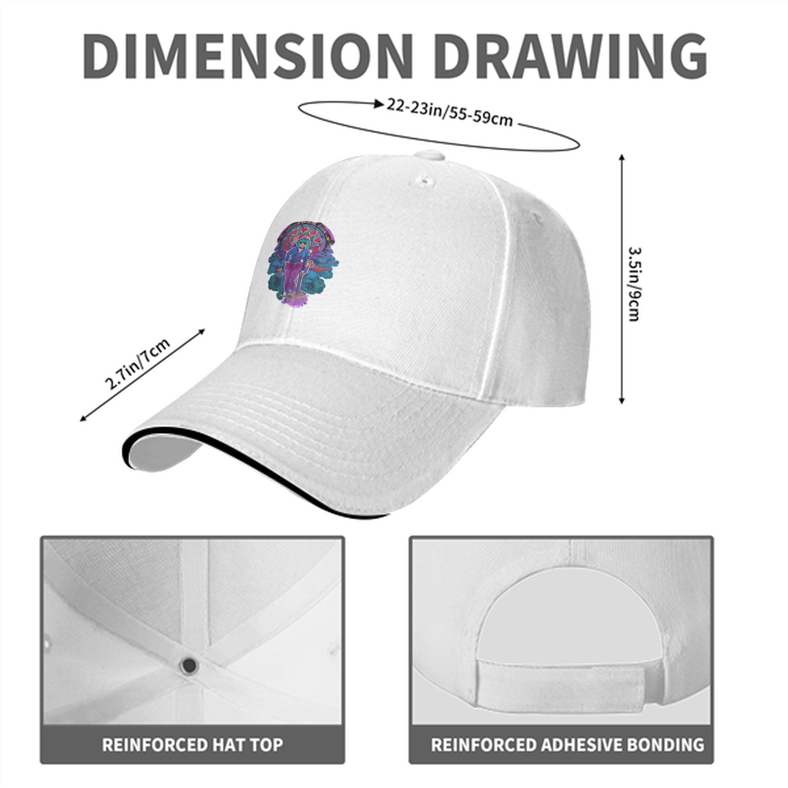 Black Baseball Cap With Psychedelic Character Art Print