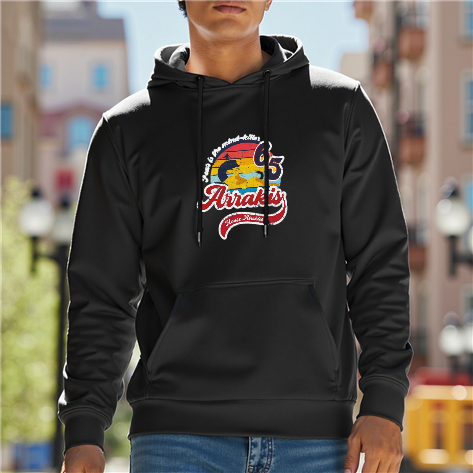 Black Hoodie With Arrakis 65 Desert Sunset Graphic Print