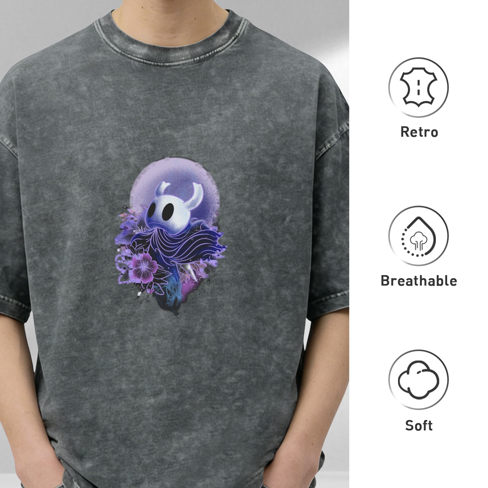Hollow Knight Graphic Dark Wash Oversized Cotton T-Shirt