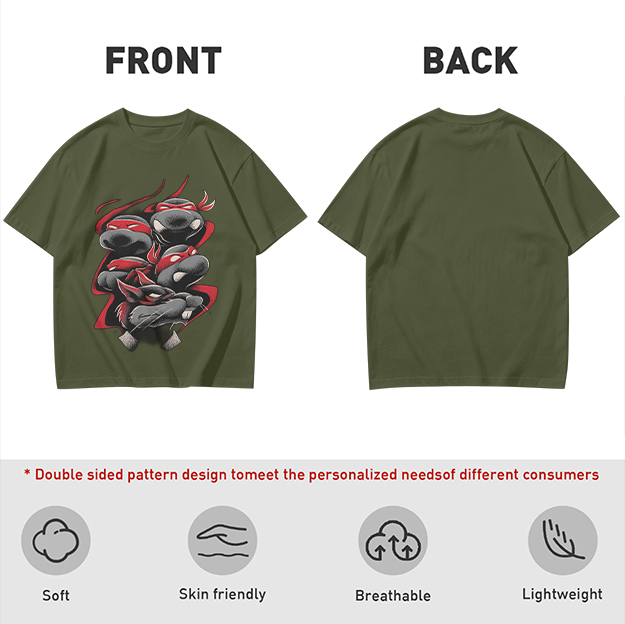 Olive T-Shirt with Red Bandana Ninja Turtle Graphic
