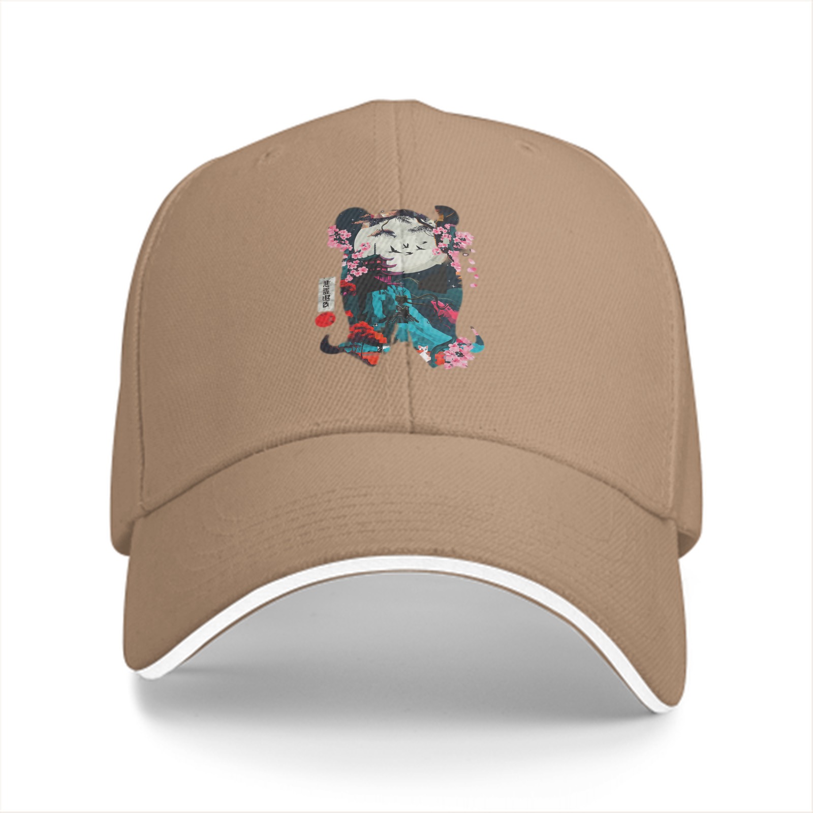 Black Baseball Cap With Cherry Blossom Panda Art Print