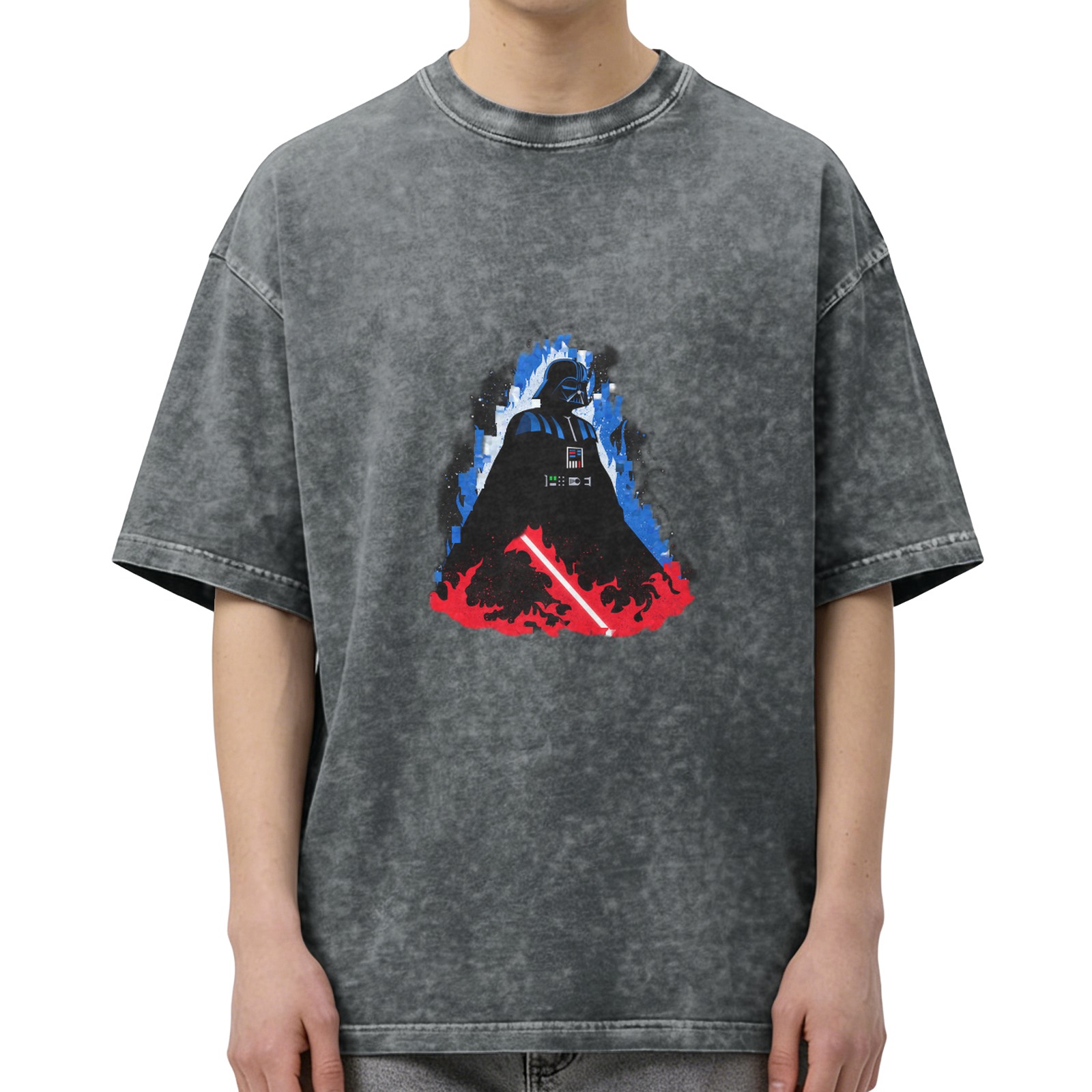 Washed Black T-Shirt with Darth Vader Graphic Design