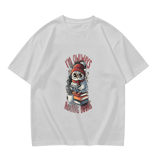 Owl reading books graphic olive green casual t-shirt