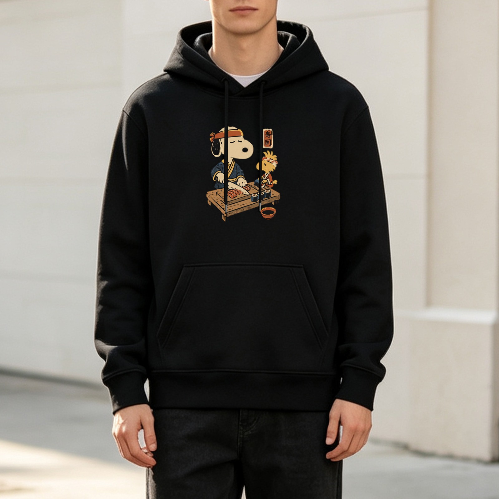 Snoopy and Woodstock Sushi Chef Graphic Black Hoodie