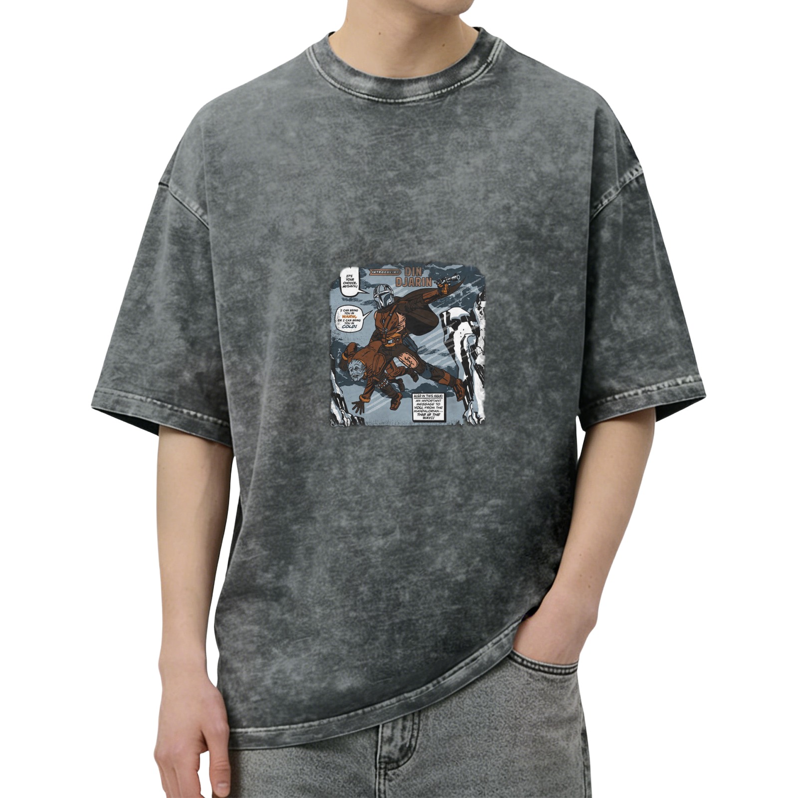 Washed Black Oversized T-Shirt with Star Wars Comic Style Print
