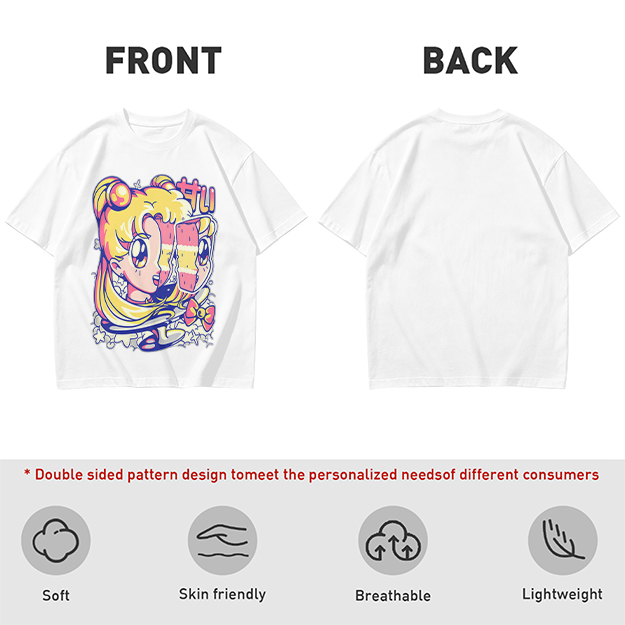 Olive T-Shirt With Glitch Anime Girl Graphic Print