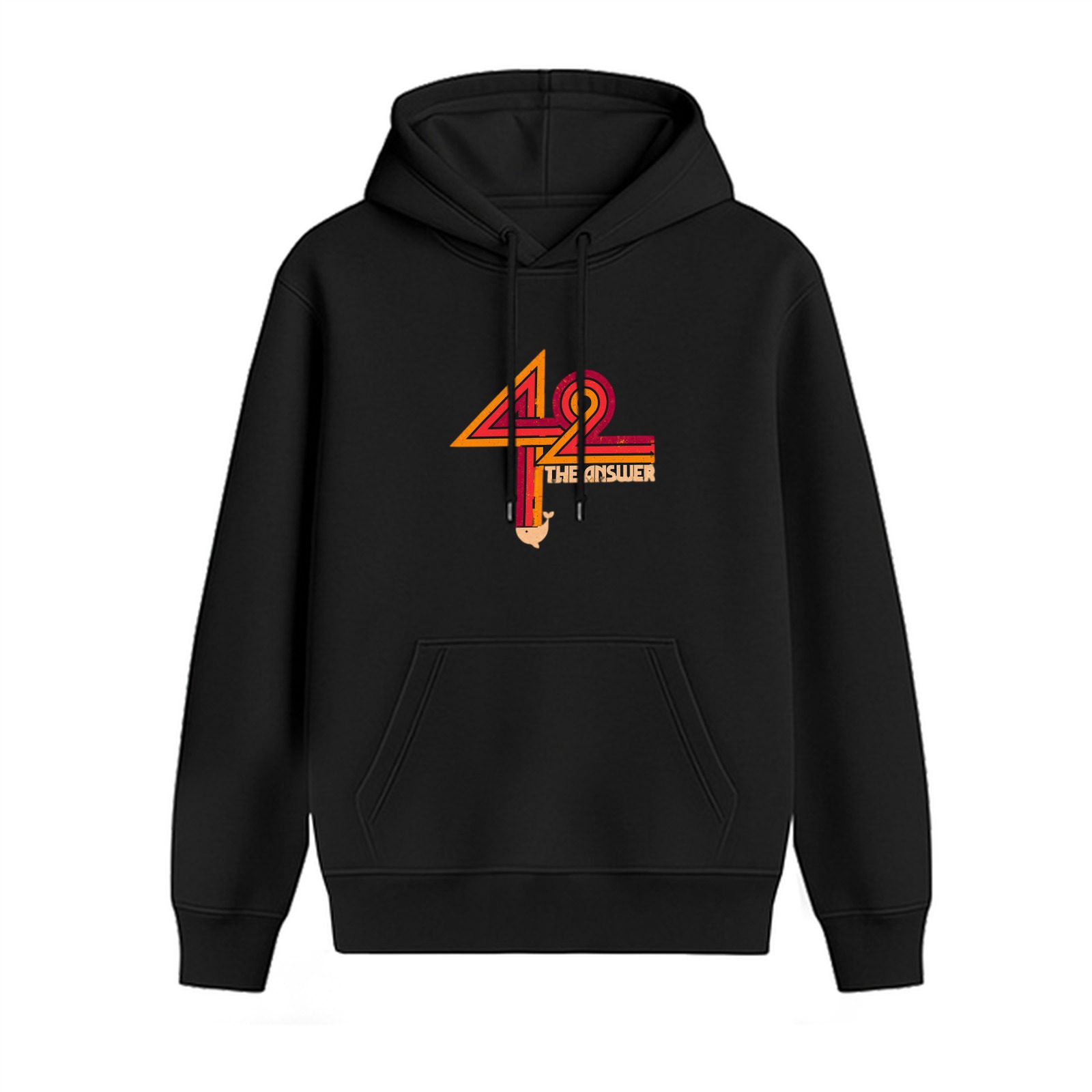 Black hoodie with 42 The Answer retro graphic print