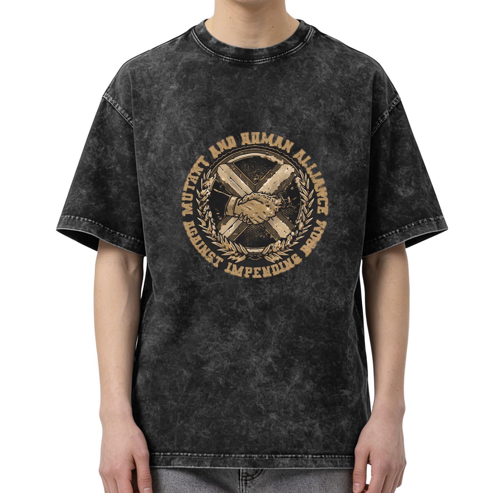 Mutant and Human Alliance Graphic Stonewashed Black T-Shirt