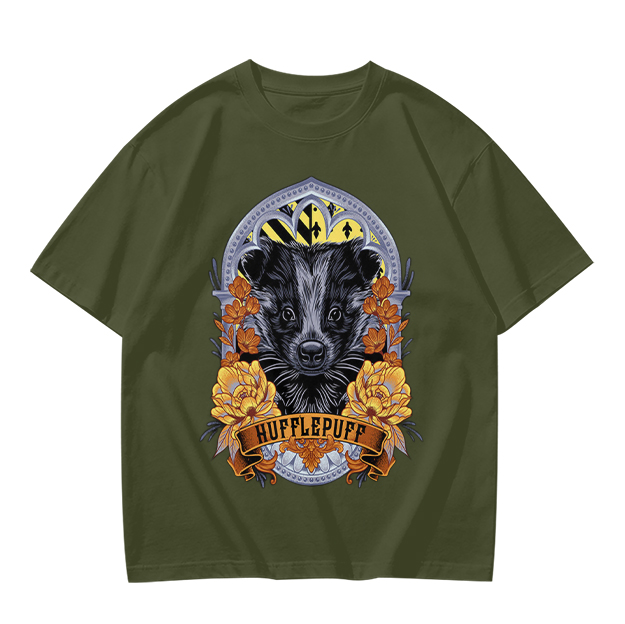 Hufflepuff Badge Graphic Olive Green T-Shirt