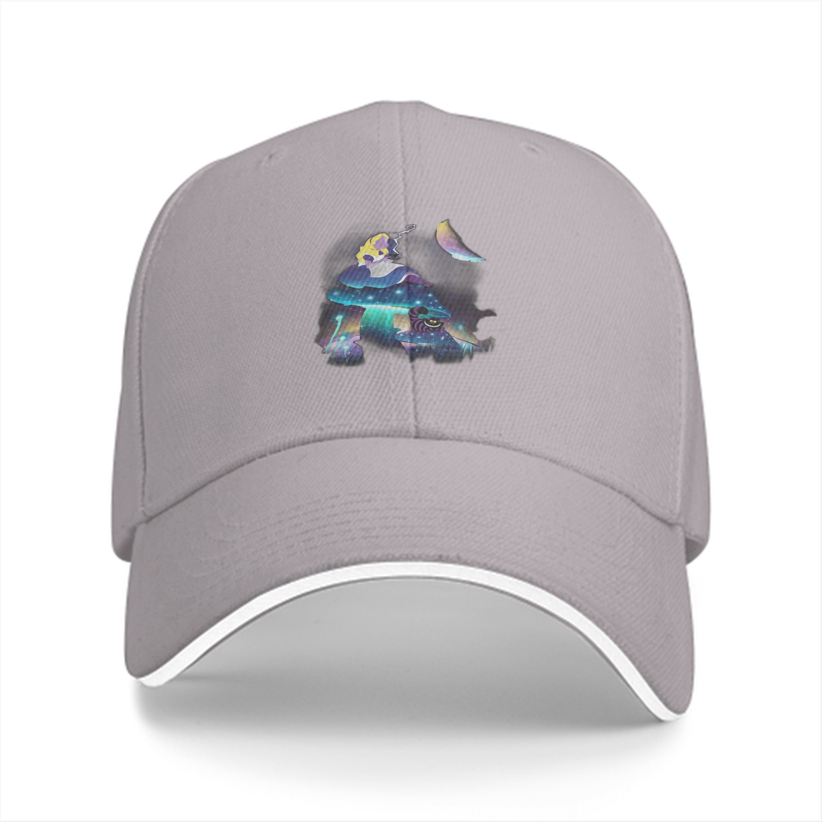 Black Baseball Cap With Mystical Mushroom Moon Artwork