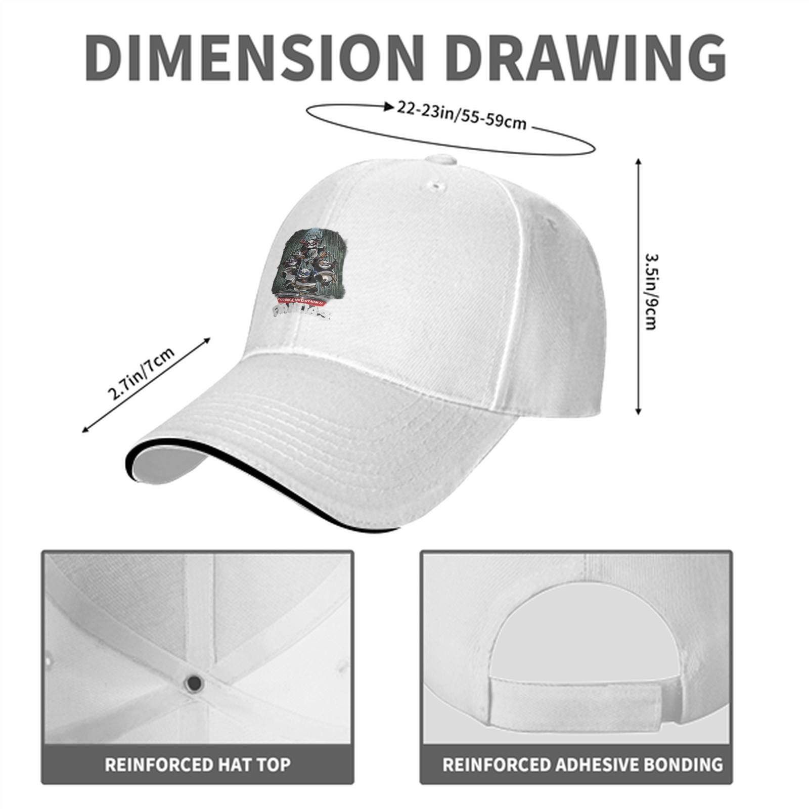 Black Baseball Cap With Teenage Mutant Pandas Graphic Print