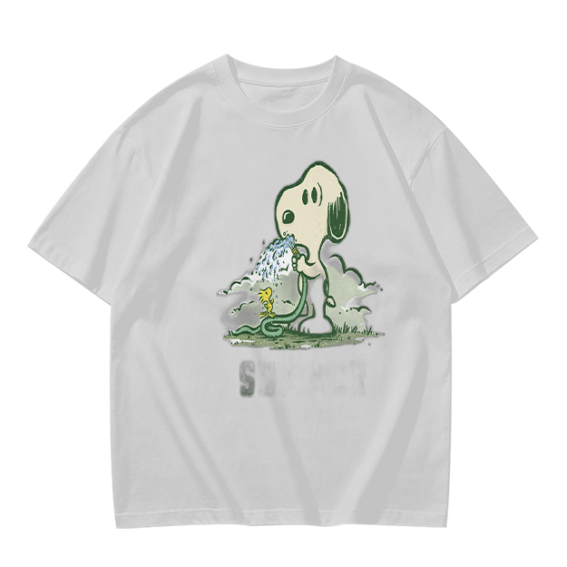 Olive T-shirt with Snoopy and Woodstock Watering Print