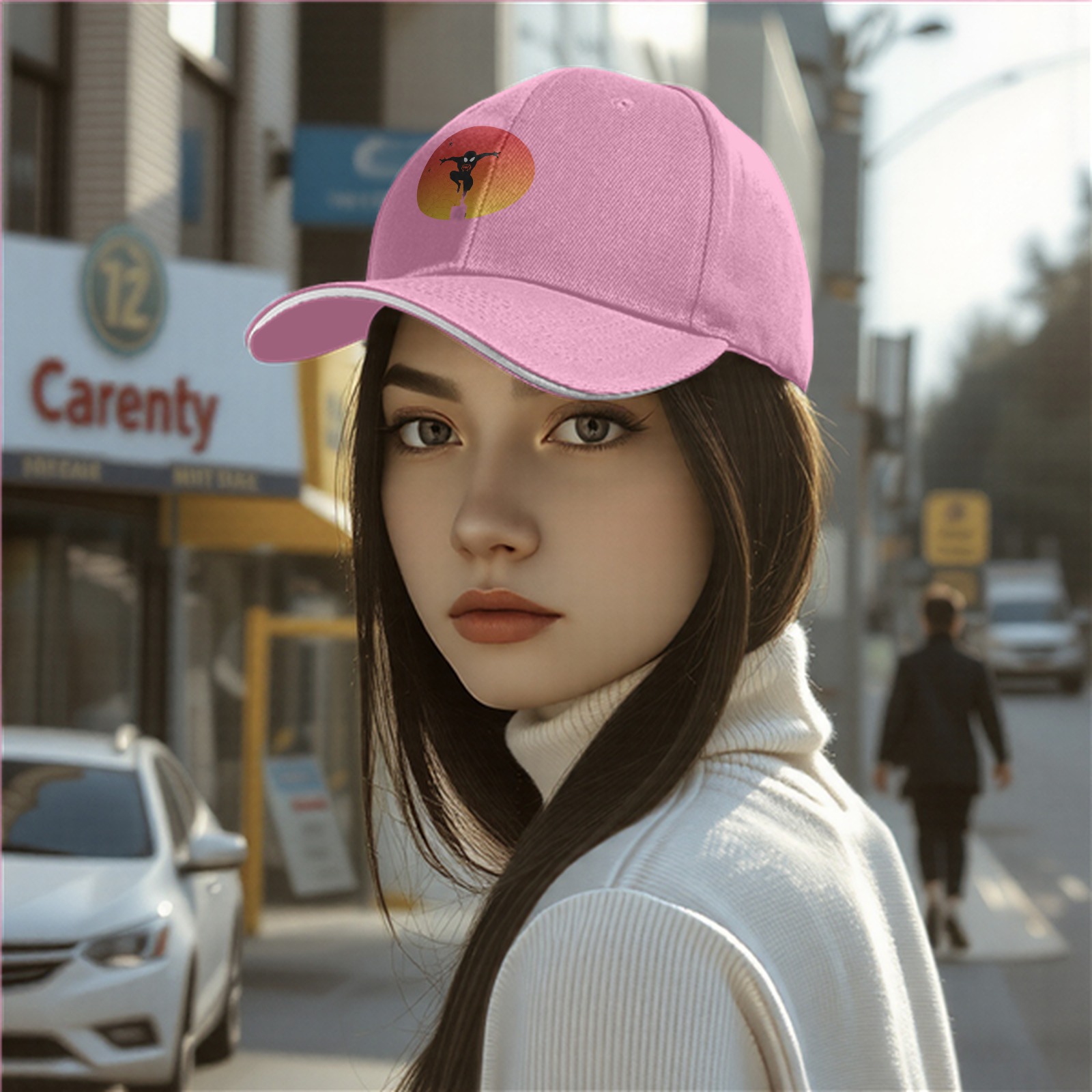 Black Baseball Cap With Ninja Silhouette Sunset Graphic