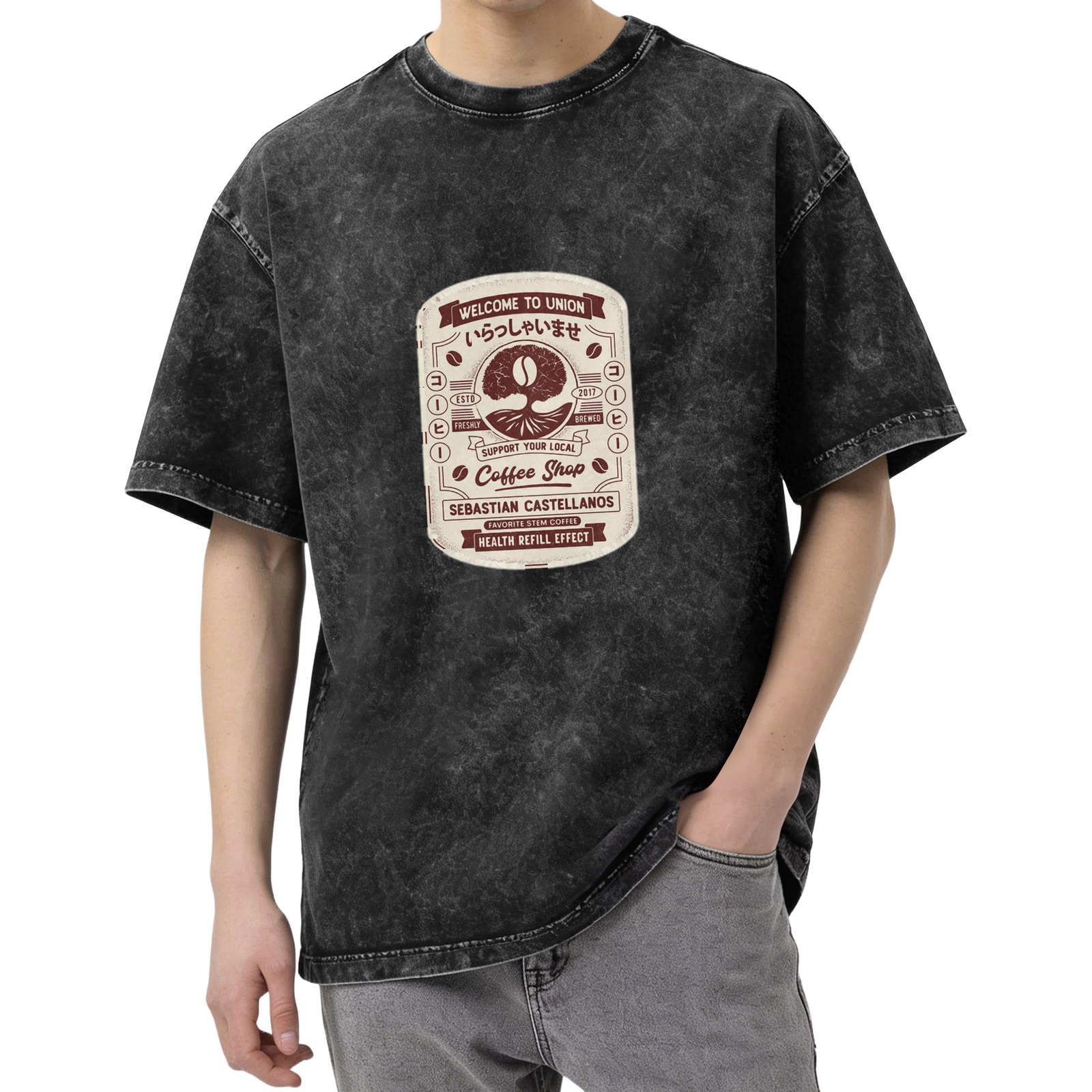 Vintage Union Coffee Shop Graphic Acid Wash T-Shirt