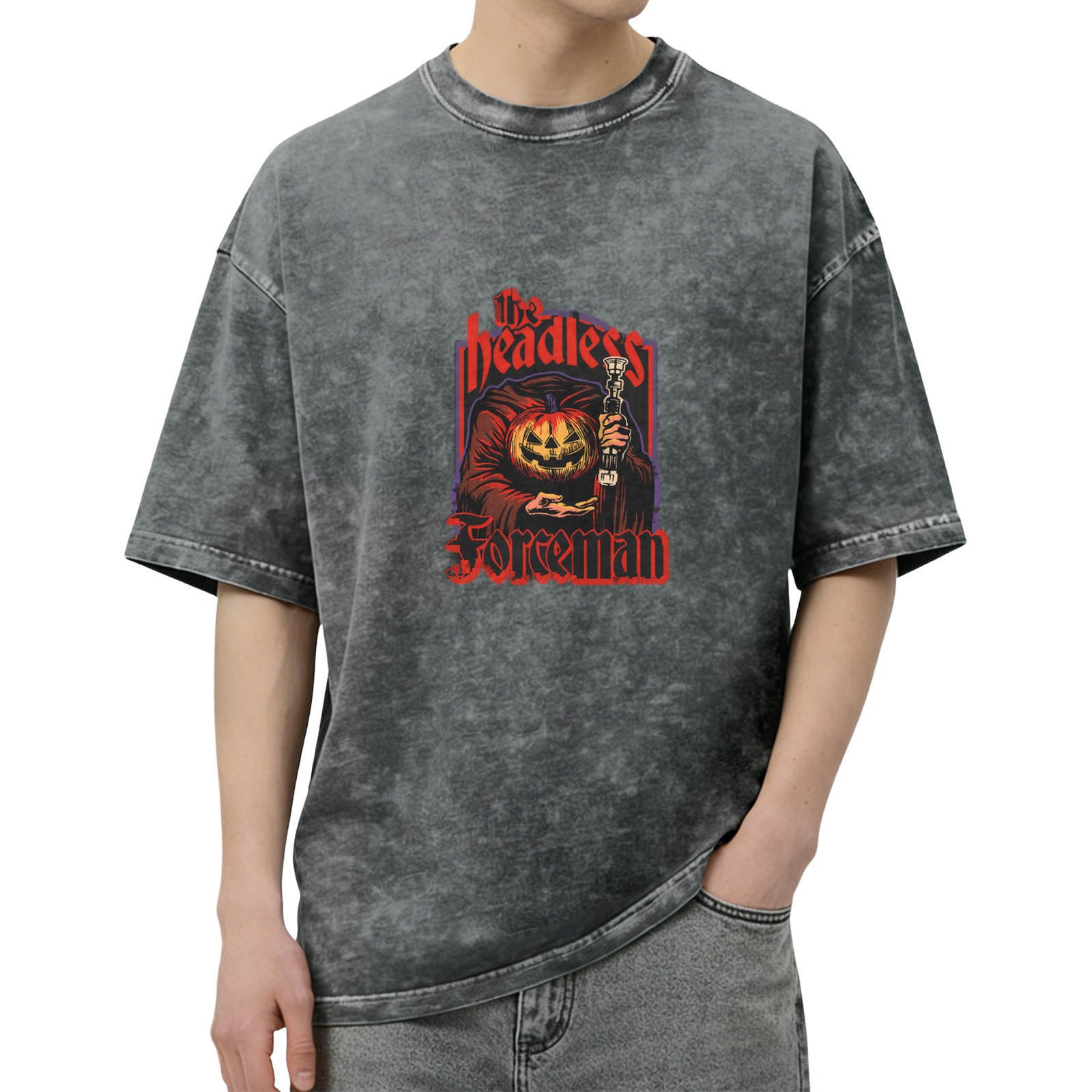 Headless Foreman Pumpkin Graphic Dark Wash T-Shirt