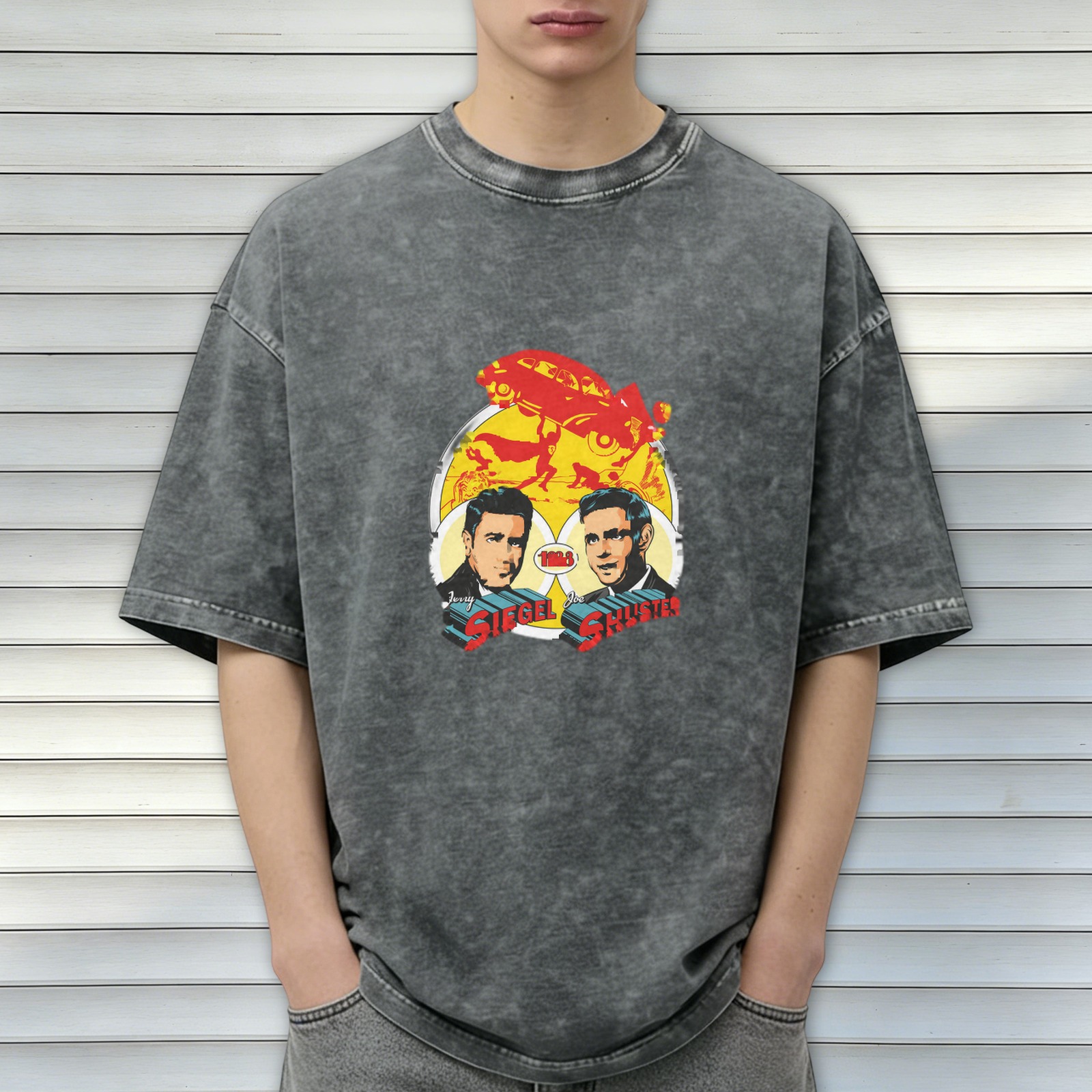 Siegel and Shuster Superman Design Acid Wash T-Shirt