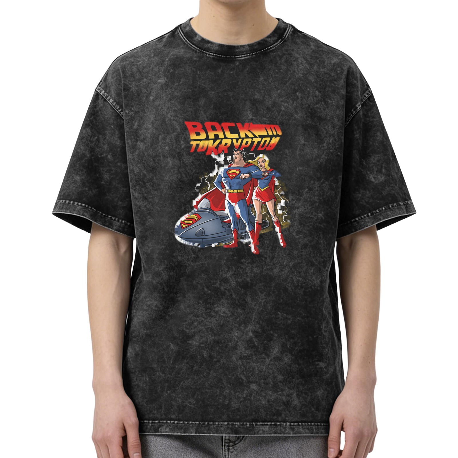 Back To Krypton Superman & Supergirl Vintage Wash Graphic T-Shirt