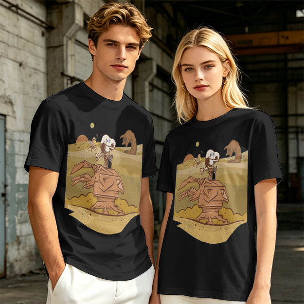 Olive T-Shirt With Desert Alien Dog Graphic Print