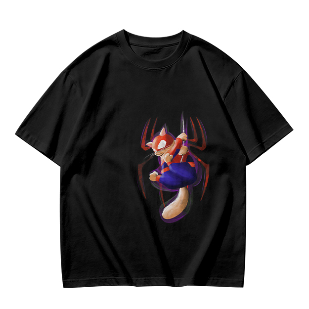 Olive T-Shirt With Spider Cat Superhero Graphic Print