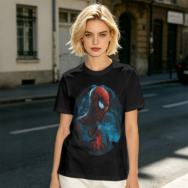 Olive Green T-Shirt with Dark Artistic Spider-Man Print