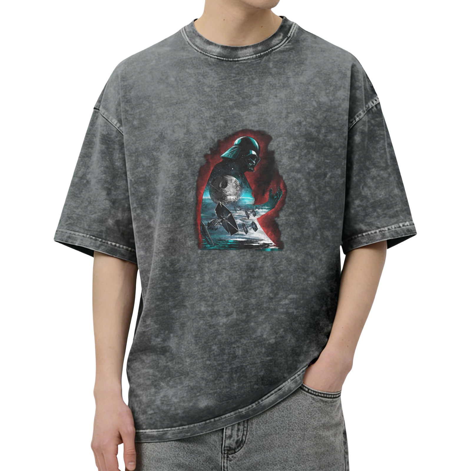 Star Wars Darth Vader Graphic Print Acid Wash Oversized Short Sleeve T-Shirt