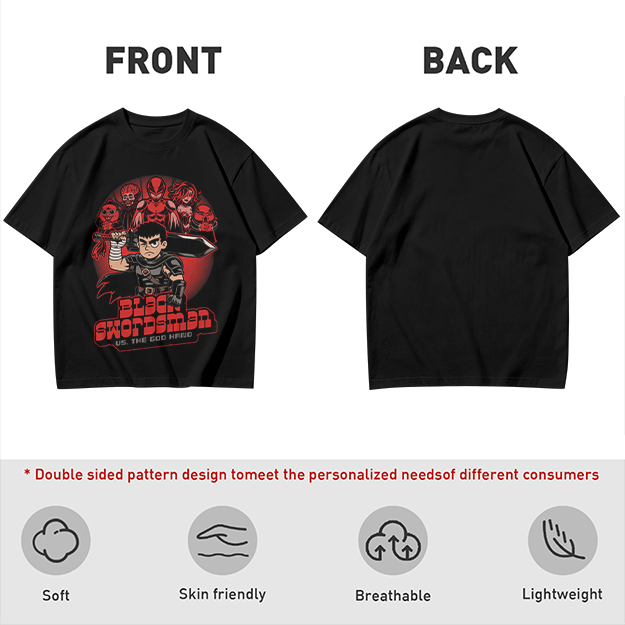 Black Swordsman vs God Hand Anime Graphic T-Shirt