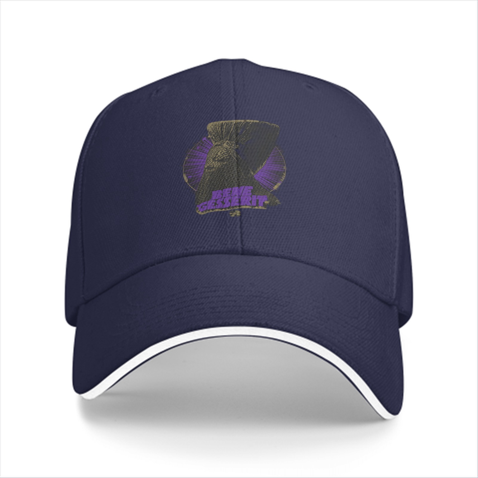 Black Baseball Cap With Purple Graphic Print Design