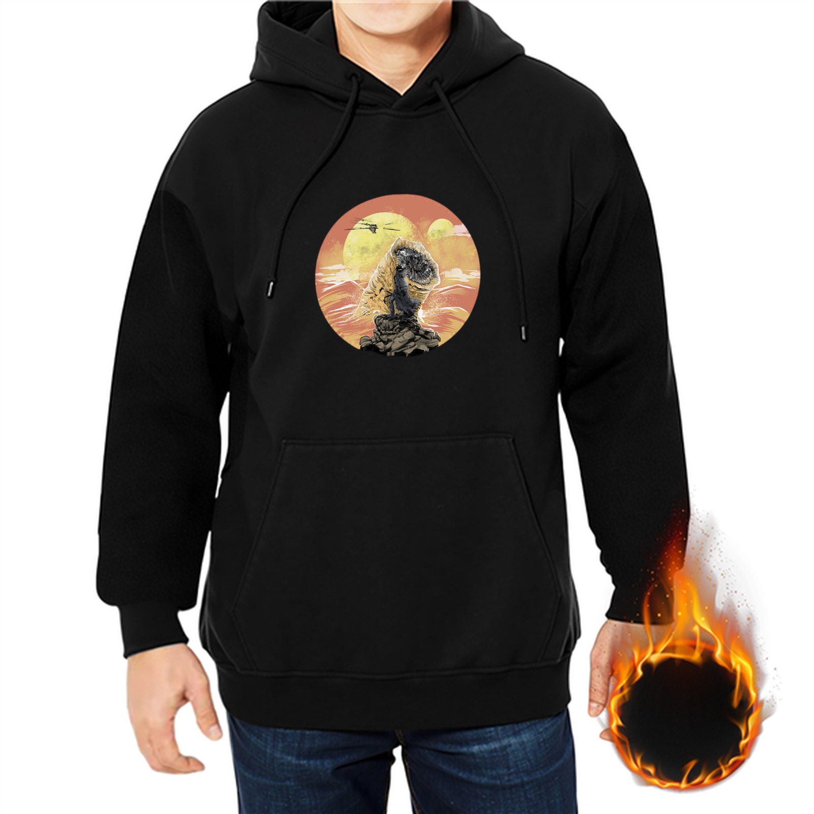 Black Hoodie With Wild Animal Sunset Circle Art Print