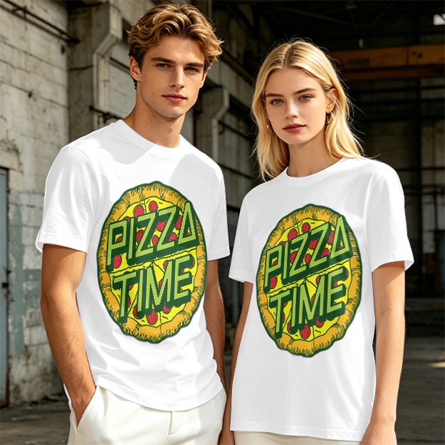 Olive Green Pizza Time Graphic T-Shirt