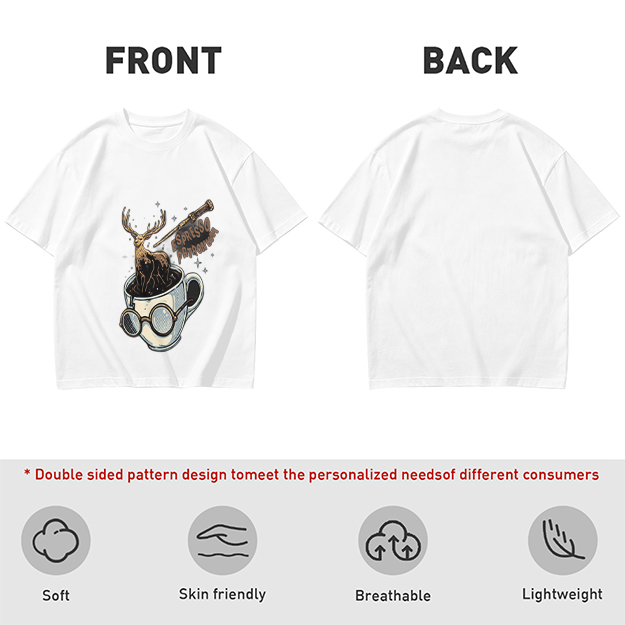 Olive T-Shirt with Espresso Patronum Deer Coffee Cup Art