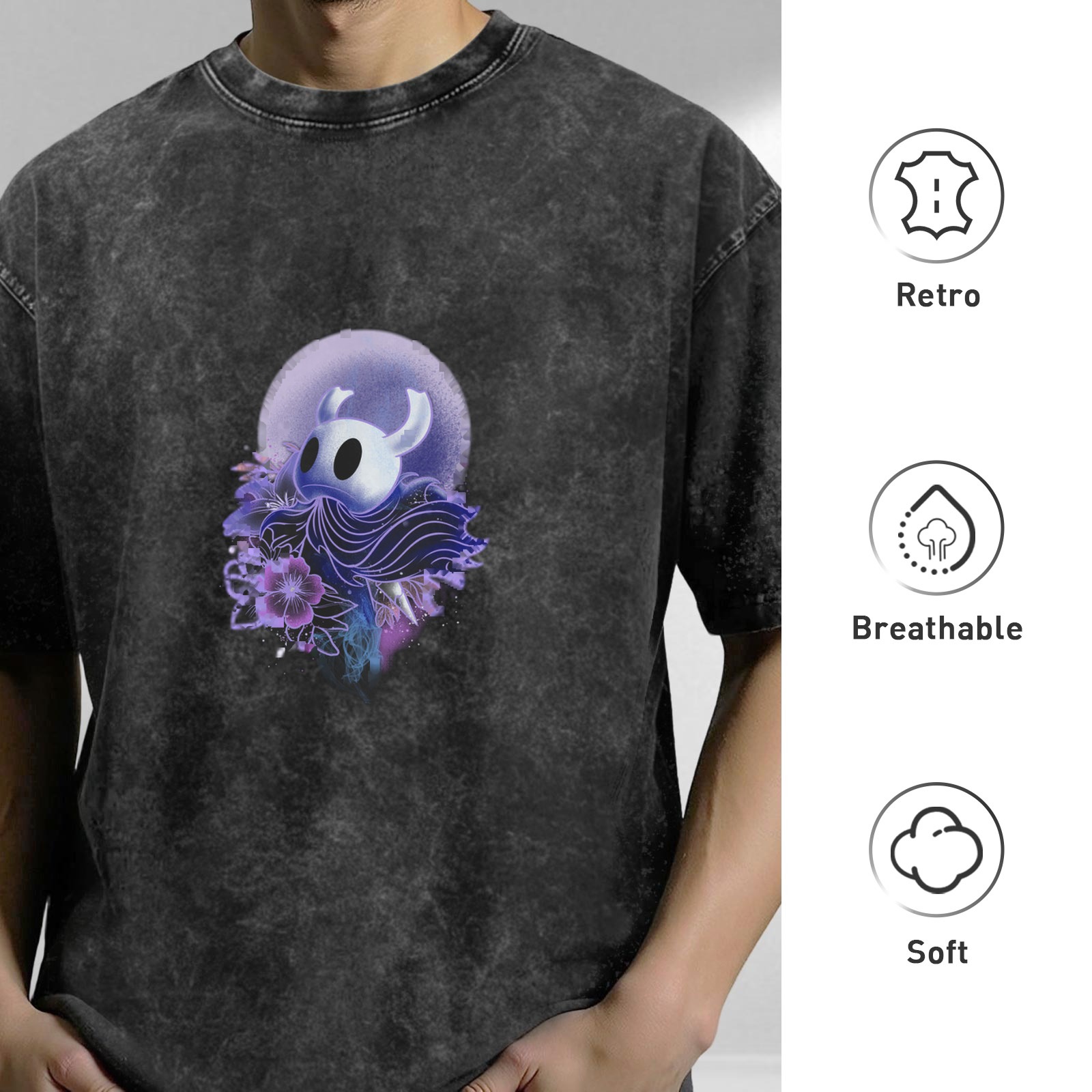 Hollow Knight Graphic Dark Wash Oversized Cotton T-Shirt