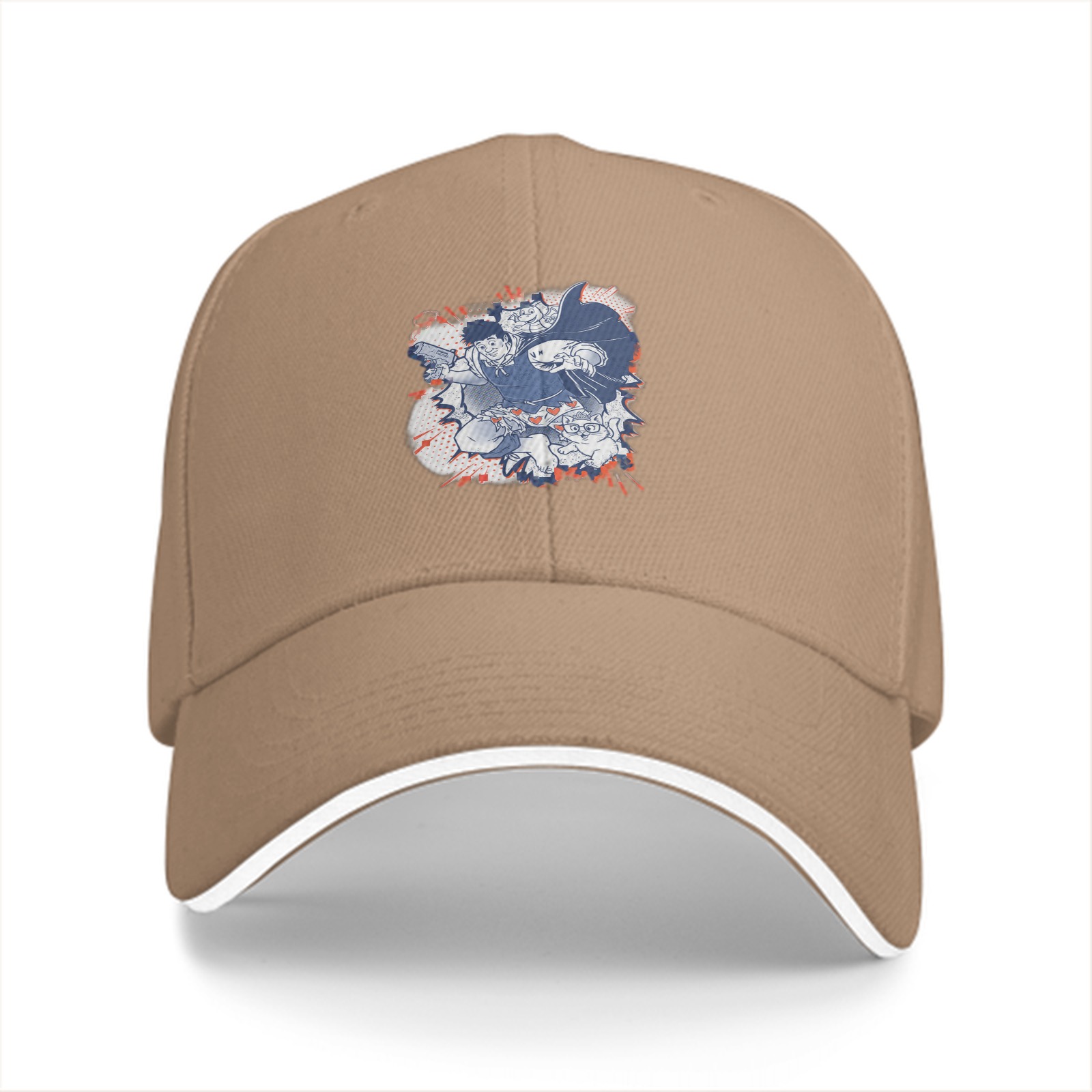 Black Baseball Cap With Anime Character Graphic Print