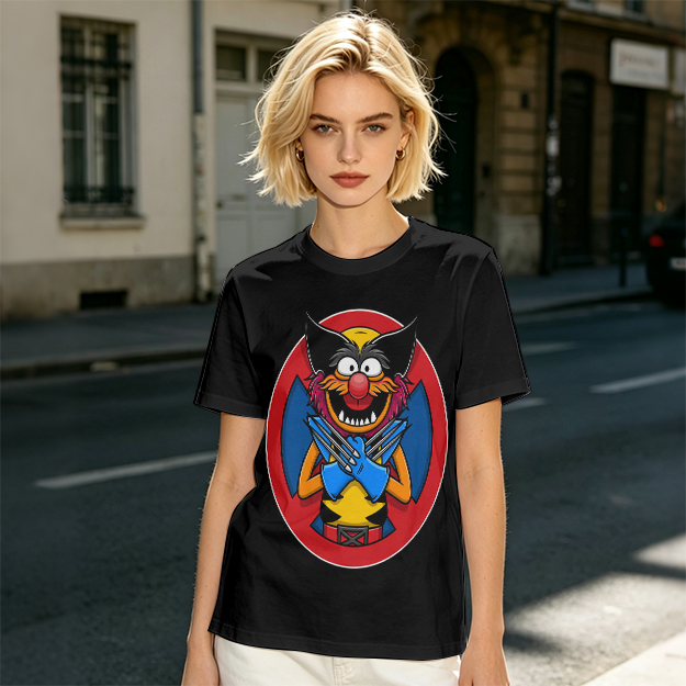 Olive T-Shirt With Muppet Wolverine Mashup Graphic