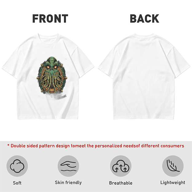 Olive Green T-Shirt With Cthulhu Ship Wheel Graphic