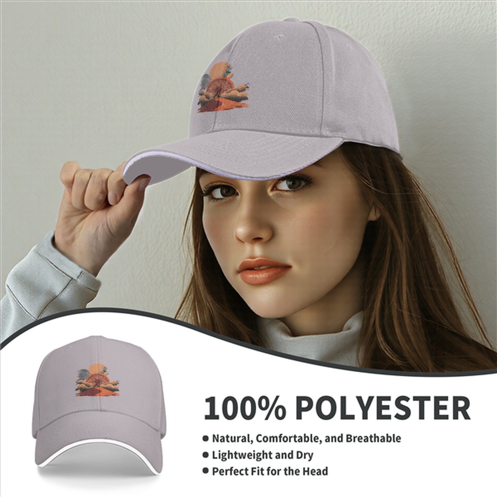 Black Baseball Cap with Desert Sunset Mountain Graphic