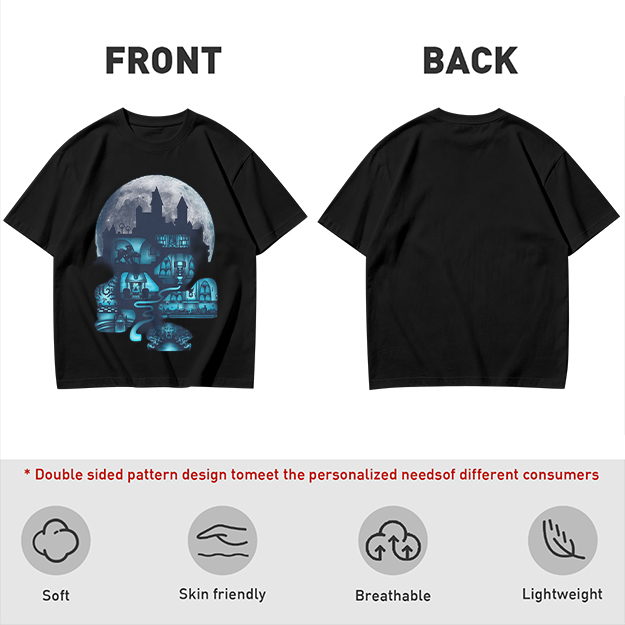 Olive T-Shirt With Glowing Castle Moon Night Graphic Print