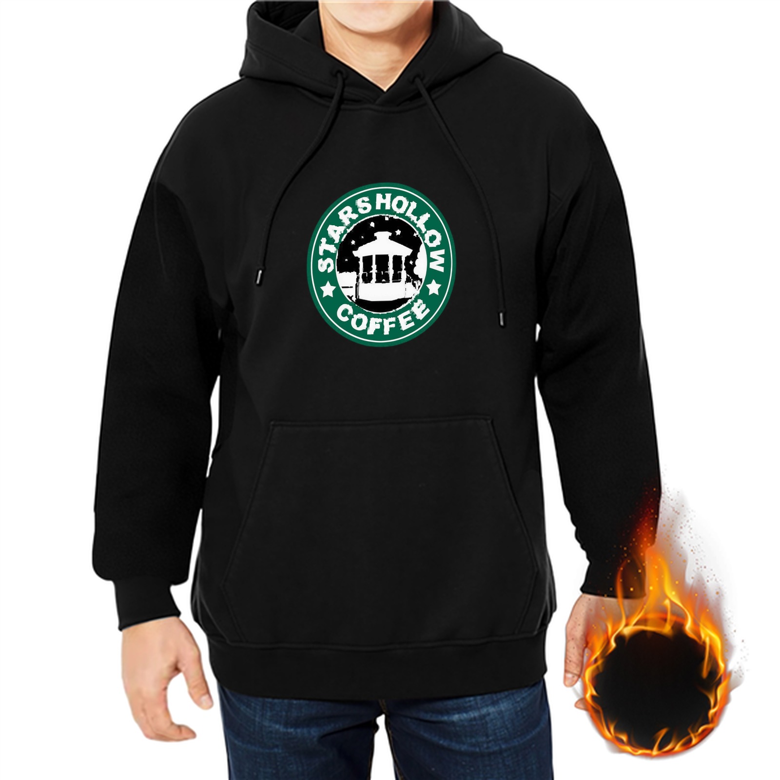 Black Hoodie With Star Hollow Coffee Logo Print