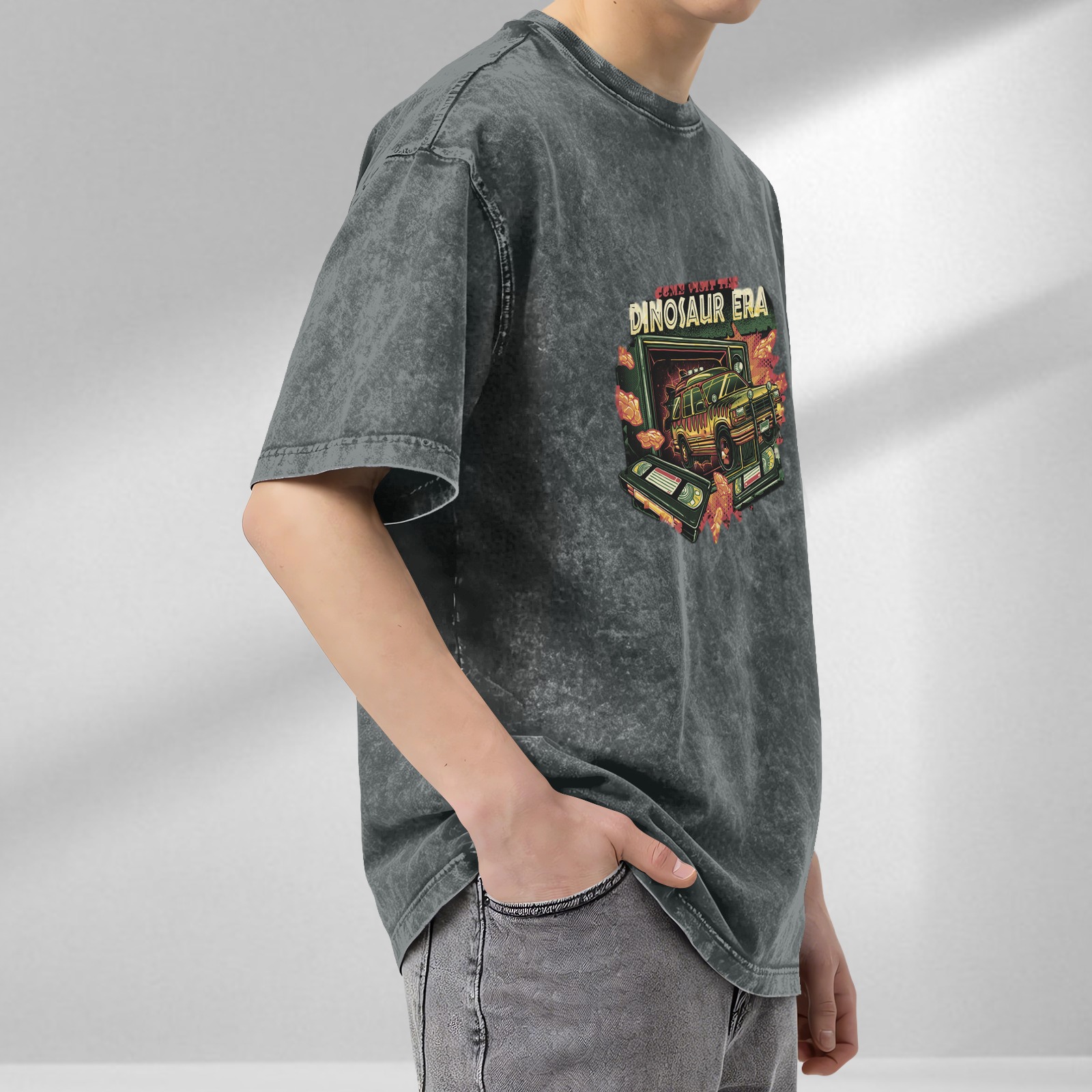Dinosaur Era Vintage Graphic Acid Wash T-Shirt