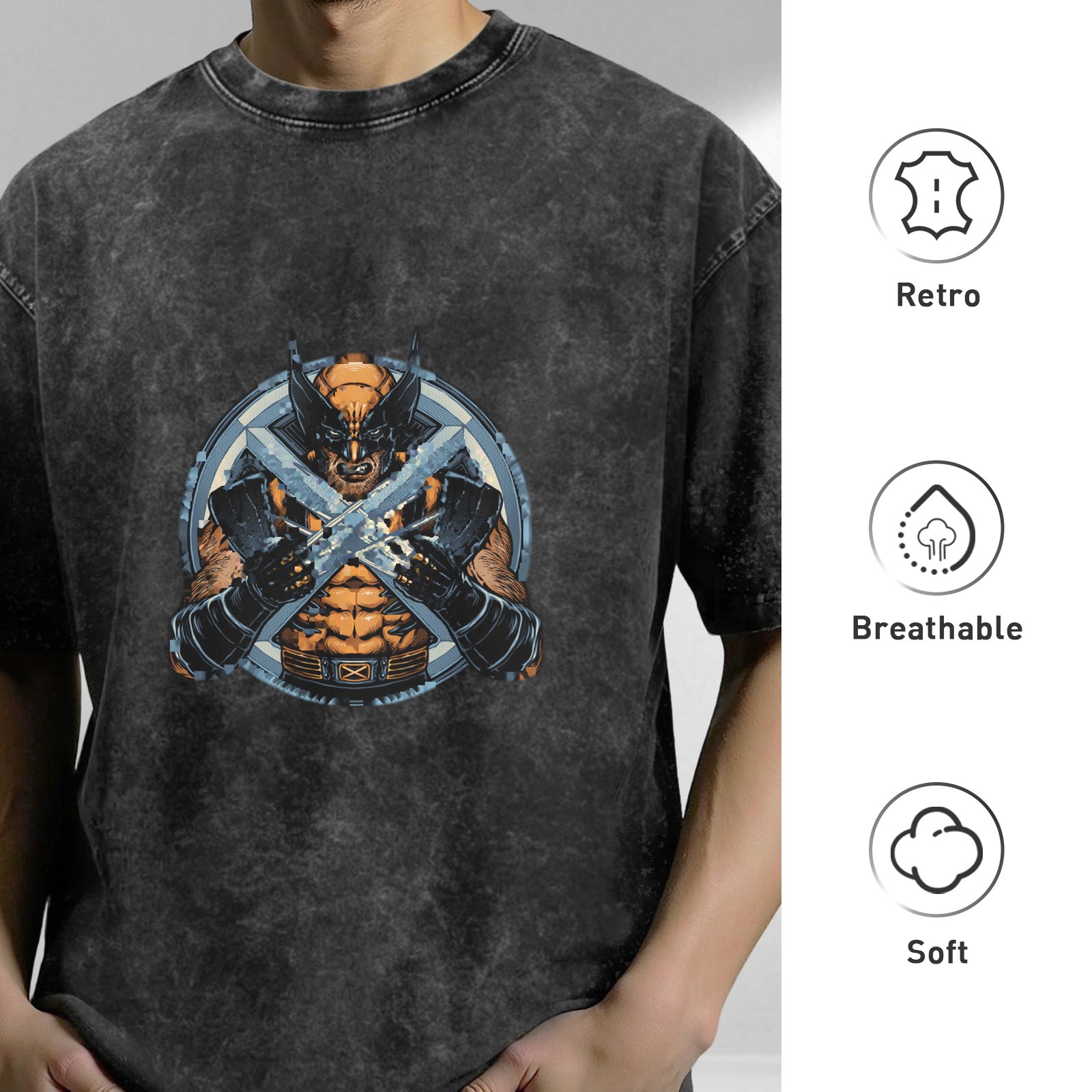 Wolverine X-Men Graphic Vintage Wash Black T-Shirt